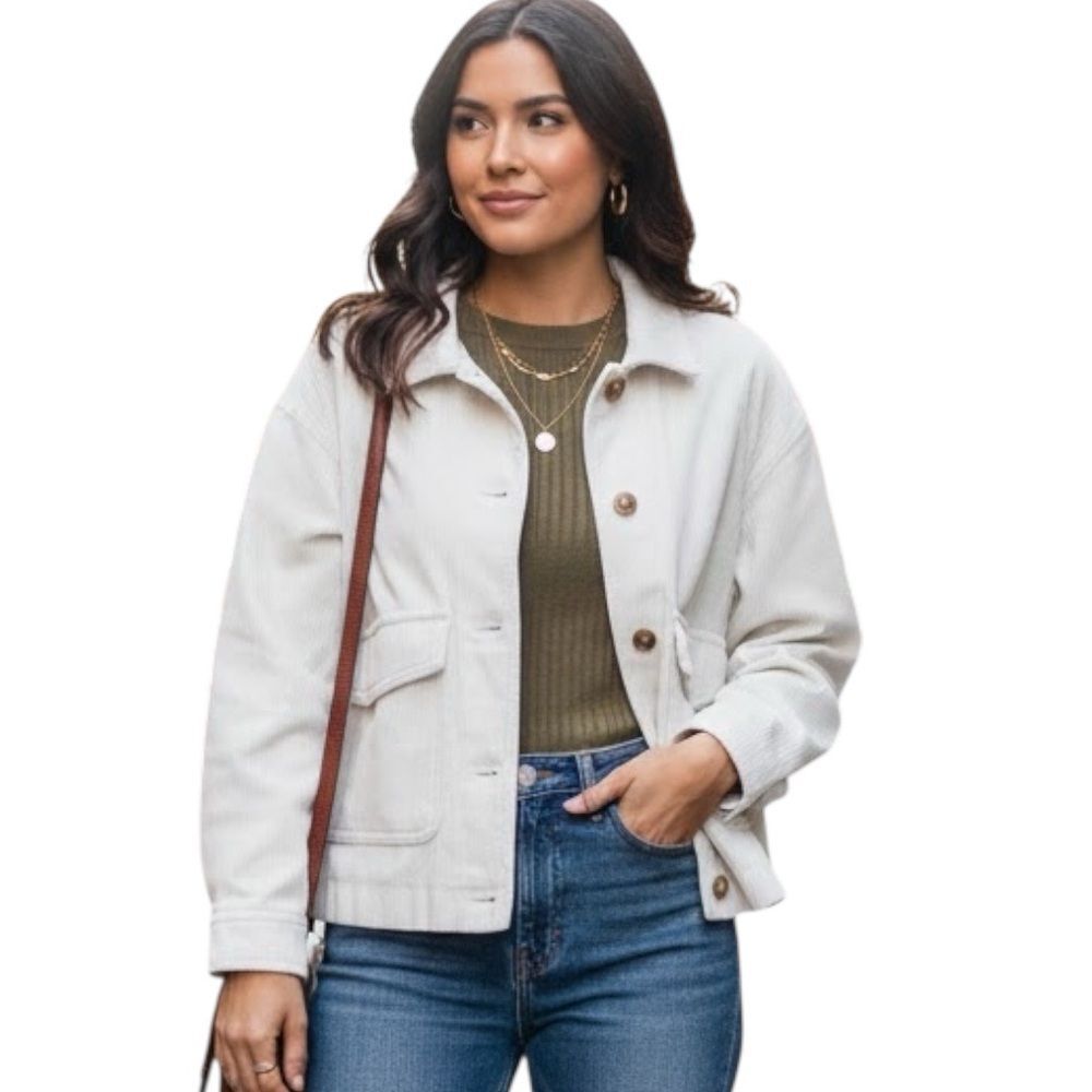 Avec Les Filles Corduroy Crop White Shacket Size Large